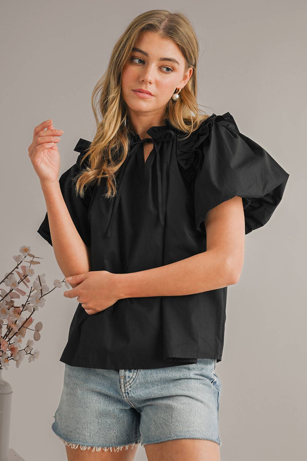 Ruffled Puff Short Sleeve Casual Blouse | S-XL