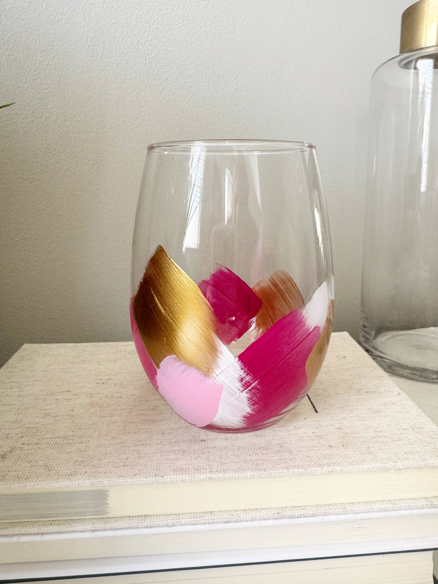Pink & Gold | Hand-Painted | Wine Glasses | Courage | Heart