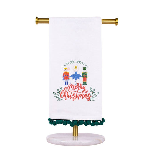 Merry Christmas Waltz Pom Pom Hand Towel   White/Multi   20x28