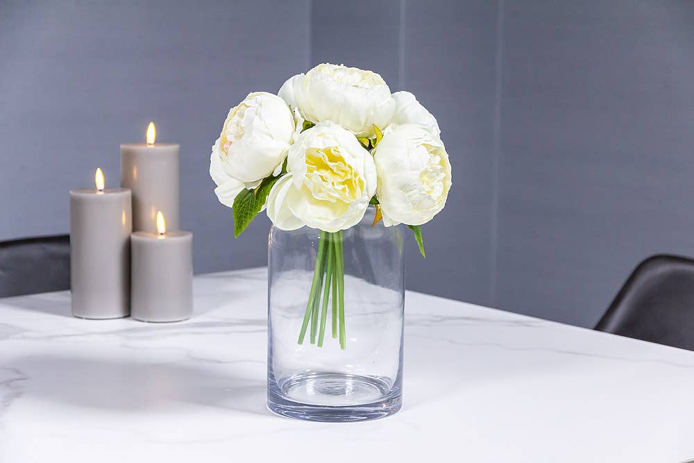 Full Peony Bouquet-Wht-10"H-2248