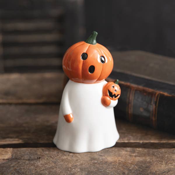 Surprised Pumpkin Ghost Figurine