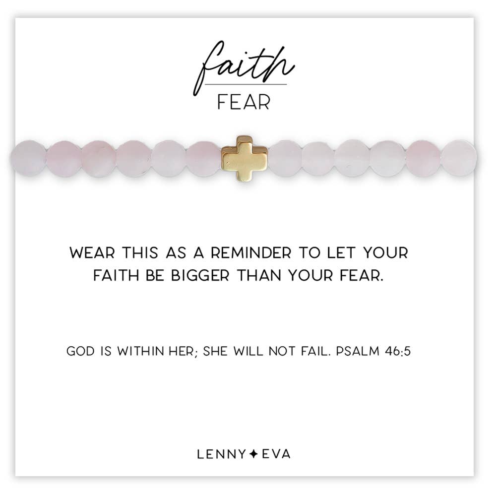 Faith Over Fear Gold Cross Bracelet, 6mm-Rose Quartz Beads
