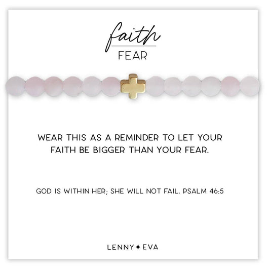 Faith Over Fear Gold Cross Bracelet, 6mm-Rose Quartz Beads