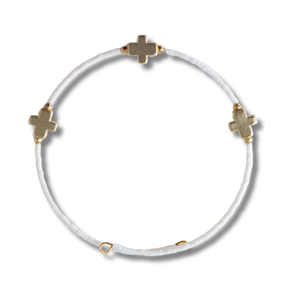 Faithful Cross Bangle-White, Cross Bracelet | Christian