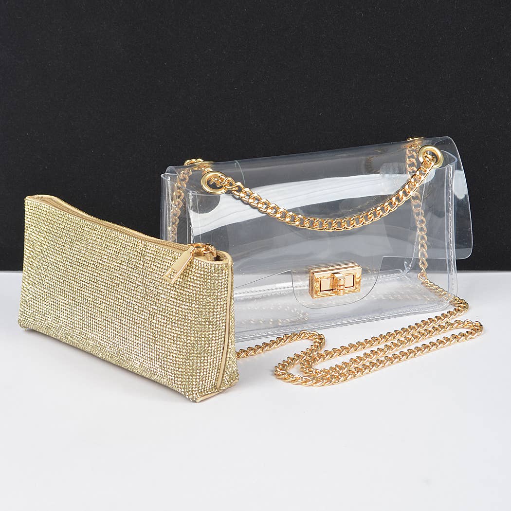 Transparent Crossbody Bag W/Rhinestone Clutch