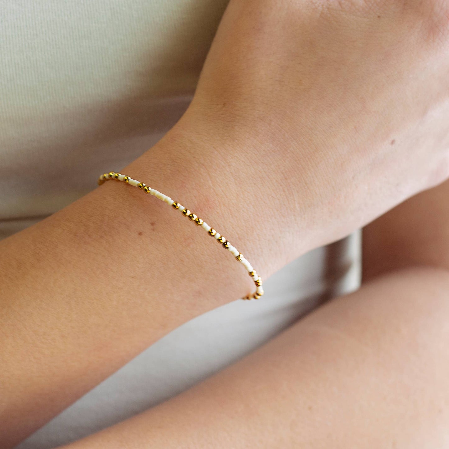 Confetti Beaded Bangle-Ivory, Delicate Stacking Bracelets