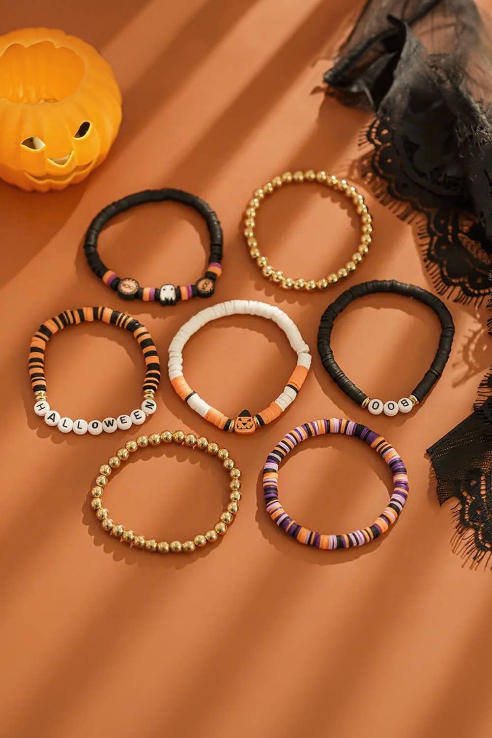 BOO Halloween Beaded Graphic Bracelet Set | 7pcs