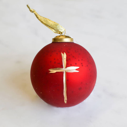 Cruix Glass Ball Ornament   Red/Gold   4"