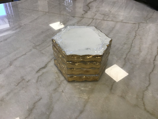 Vernazza Marble Coasters   White/Gold   4x4 Set of 4