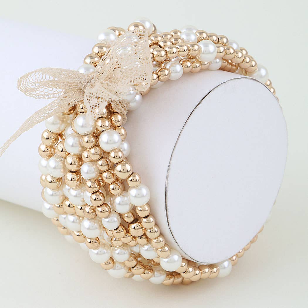 Lace Ribbon Pearl Beaded Bracelet
