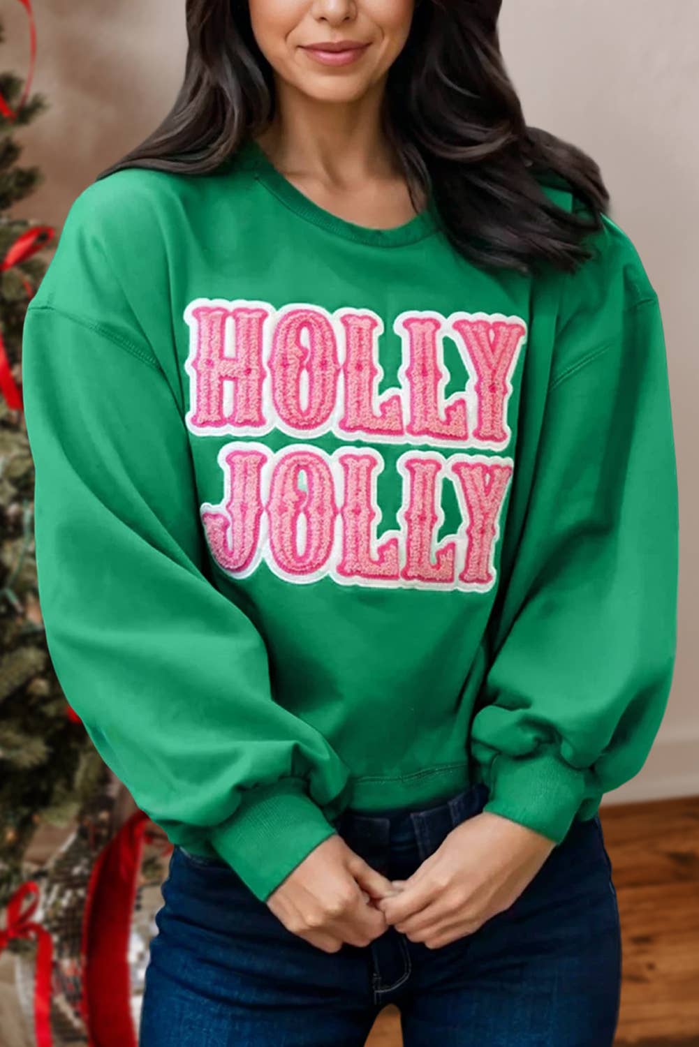 HOLLY JOLLY Christmas Letter Graphic Sweatshirt | S-XL