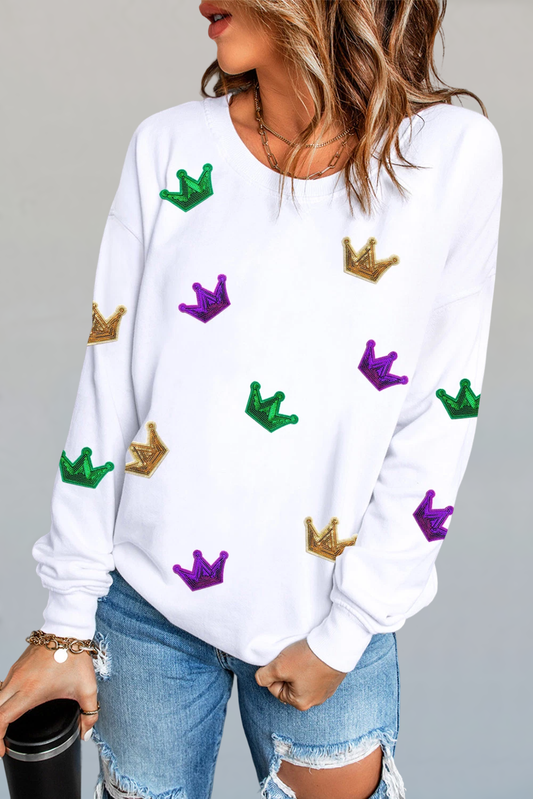 Mardi Gras Crown Sequined Graphic Sweatshirt | S-2XL