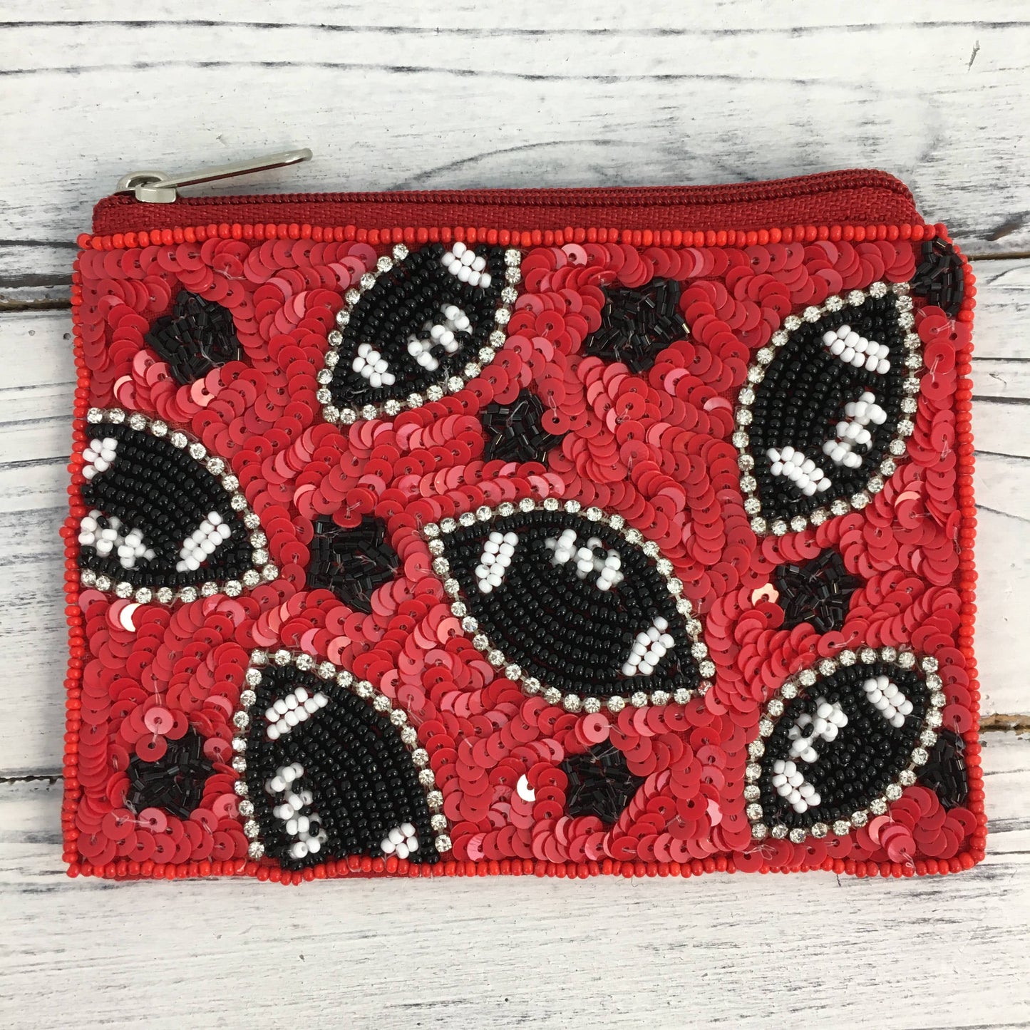 Red and black sequin football coin purse