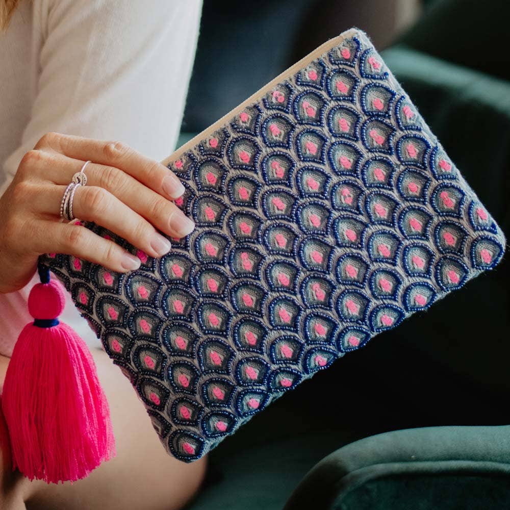 Navy and Pink Scalloped Pocket Book for Women