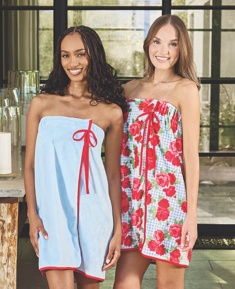Spa Wrap - Blue + Red  Bow