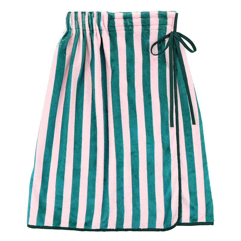 Spa Wrap - Green + Pink Cabana Stripe with Green  Bow