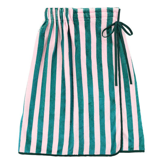 Spa Wrap - Green + Pink Cabana Stripe with Green  Bow