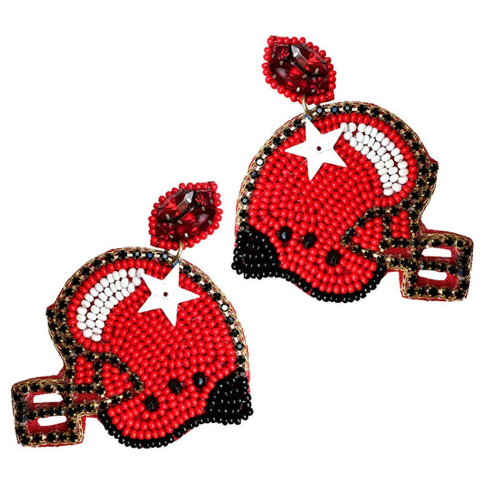 Red Touchdown Football Helmet Earrings