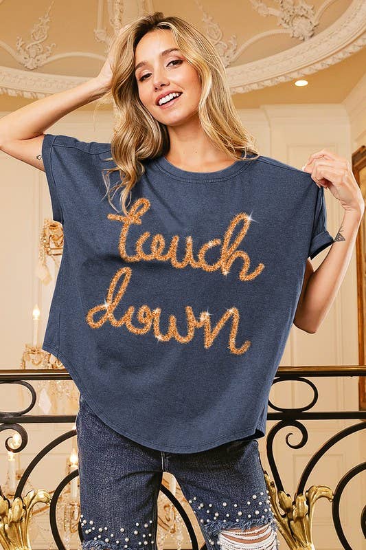 Touchdown Metallic Letter Vintage Washed Top