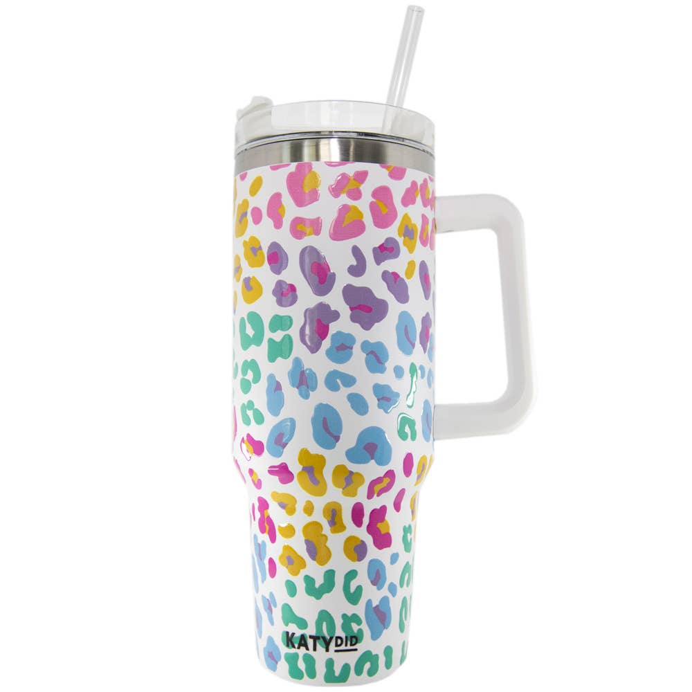 Pastel Leopard Tumbler Cup with Drinking Straw