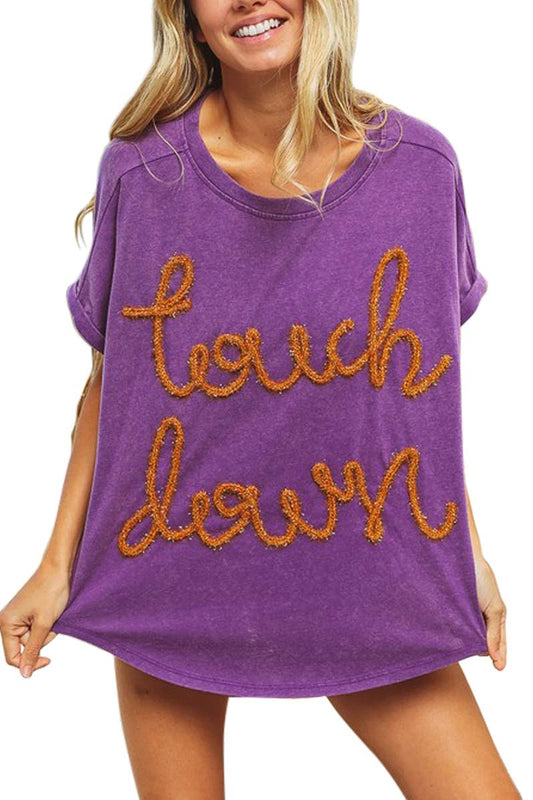 Touchdown Metallic Letter Vintage Washed Top