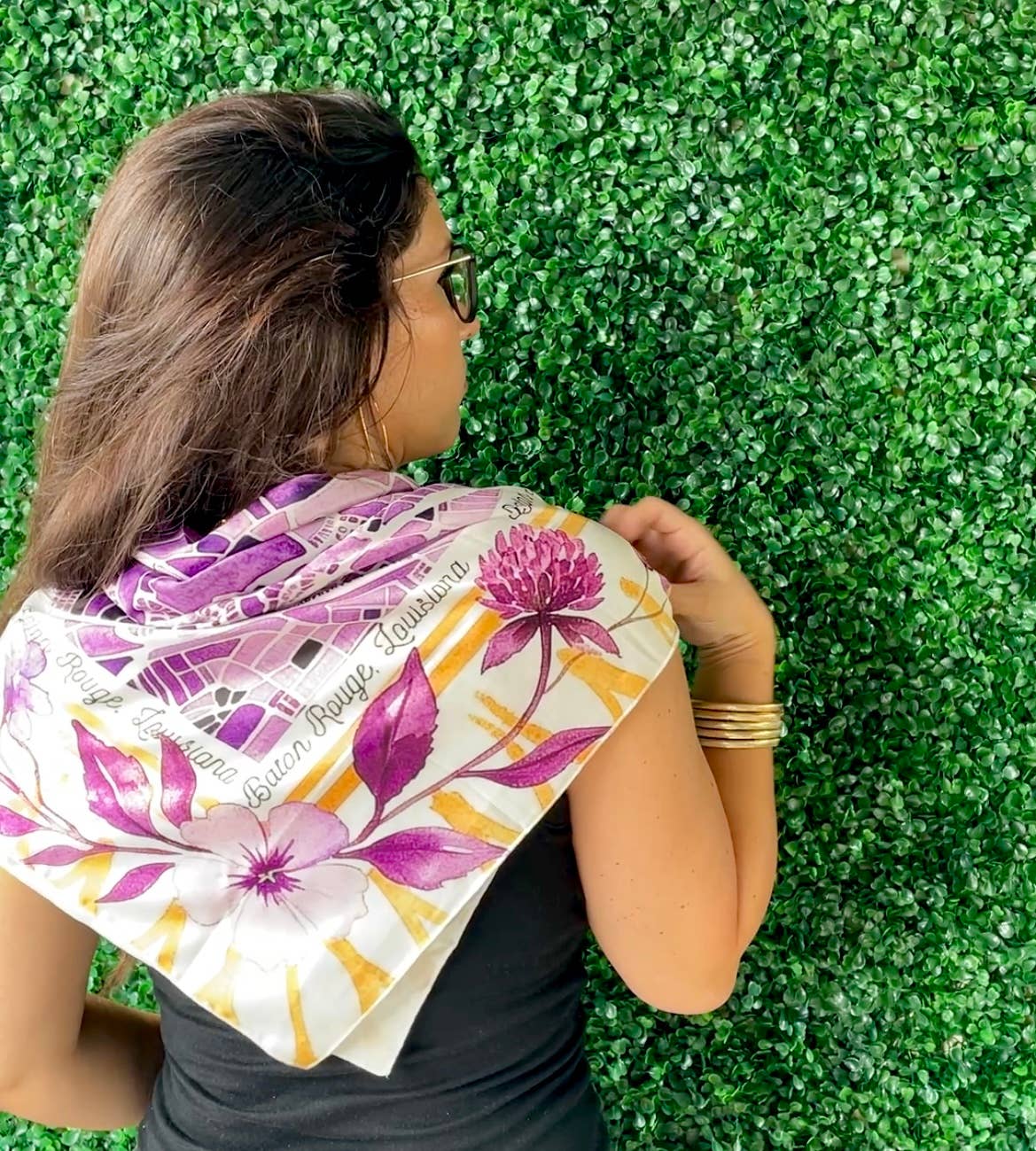 Watercolor Scarf - Baton Rouge Map - Purple & Yellow