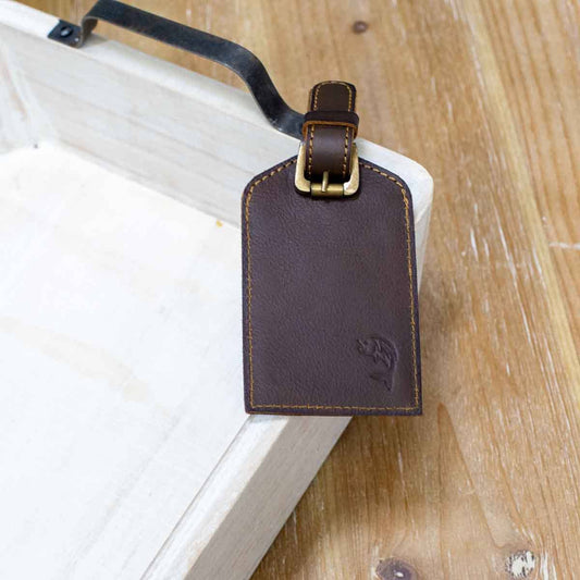 Fish Leather Embossed Luggage Tag   Dark Brown   3x4.75