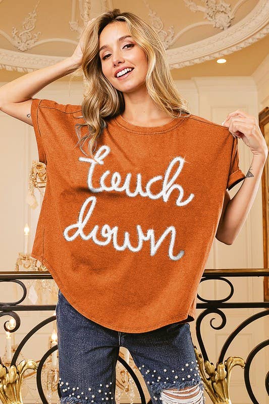 Touchdown Metallic Letter Vintage Washed Top