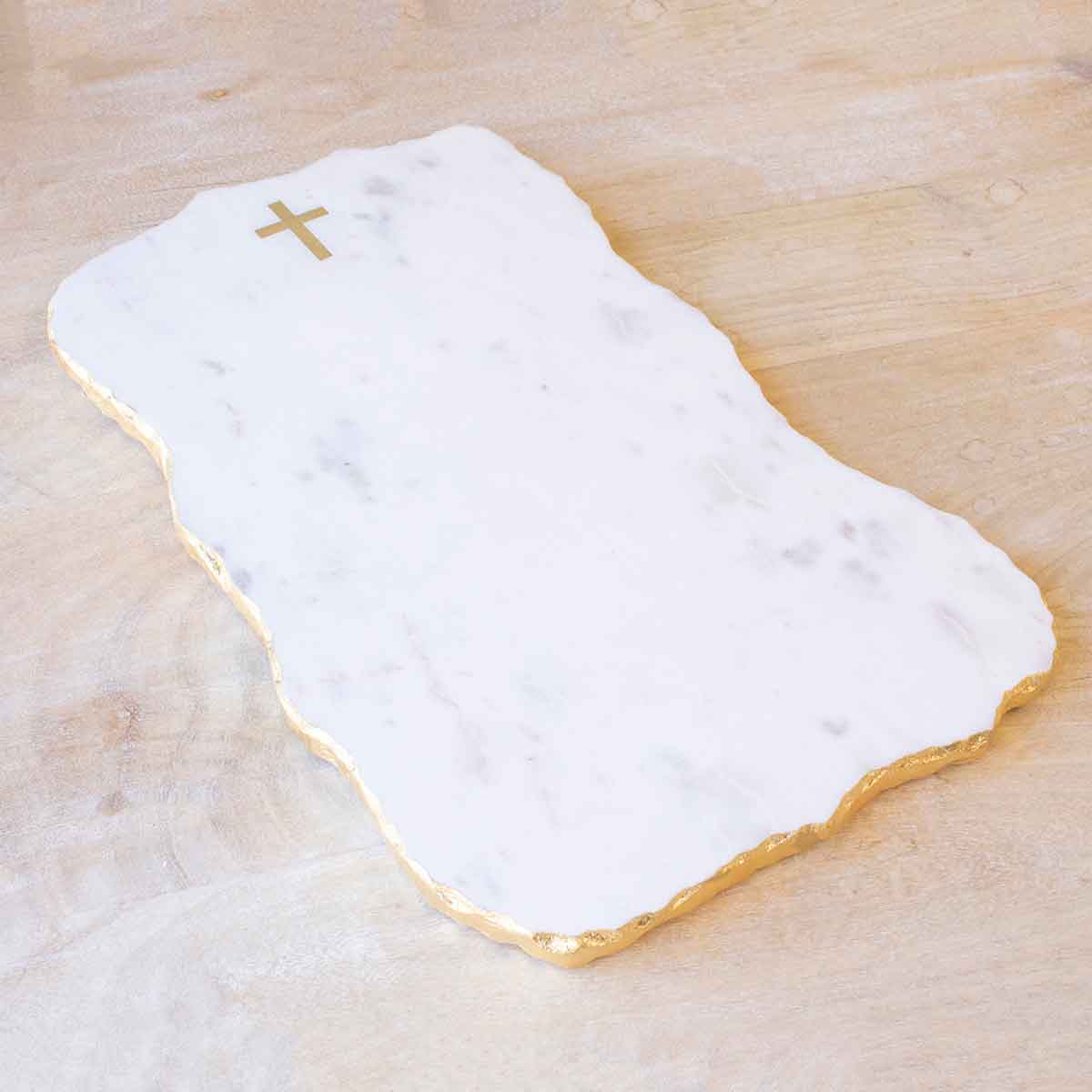 Cross Marble Serving Board   White/Gold   9.5x15