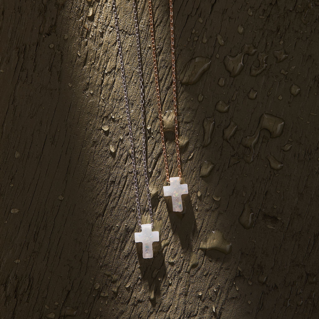 HOLY WATER CROSS NECKLACE IN SILVER