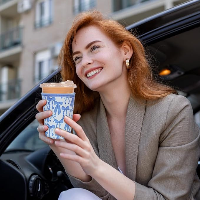 Reusable Drink Insulated Sleeves Blue Bow