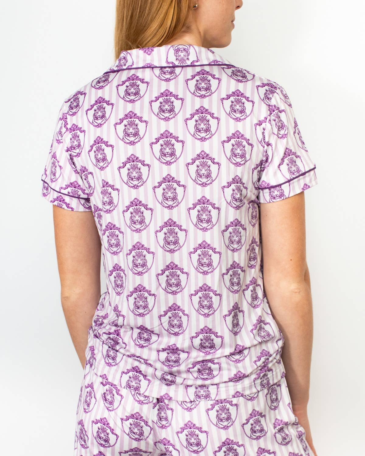 Gilded Tiger Short Sleeve Button Up Sleep Shirt   Light Orchid/Purple   -Asst.