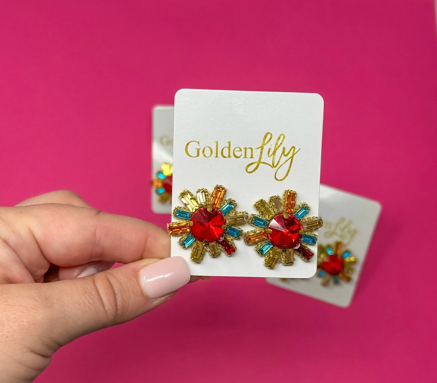 Fall Rhinestone Burst Stud Earrings - Multi