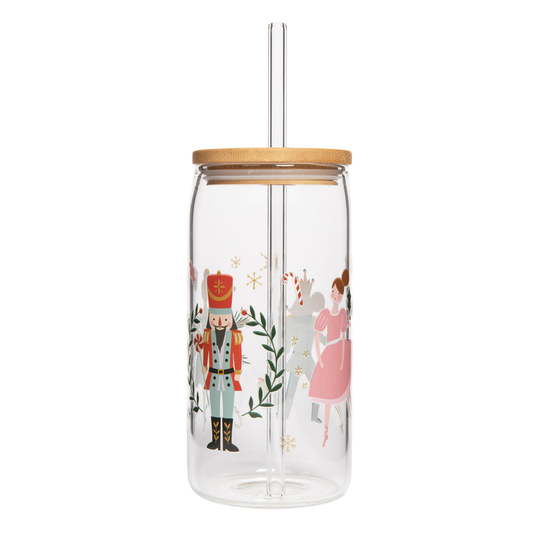 *NEW* Nutcracker 17 oz Can Glass w/ Straw & Lid