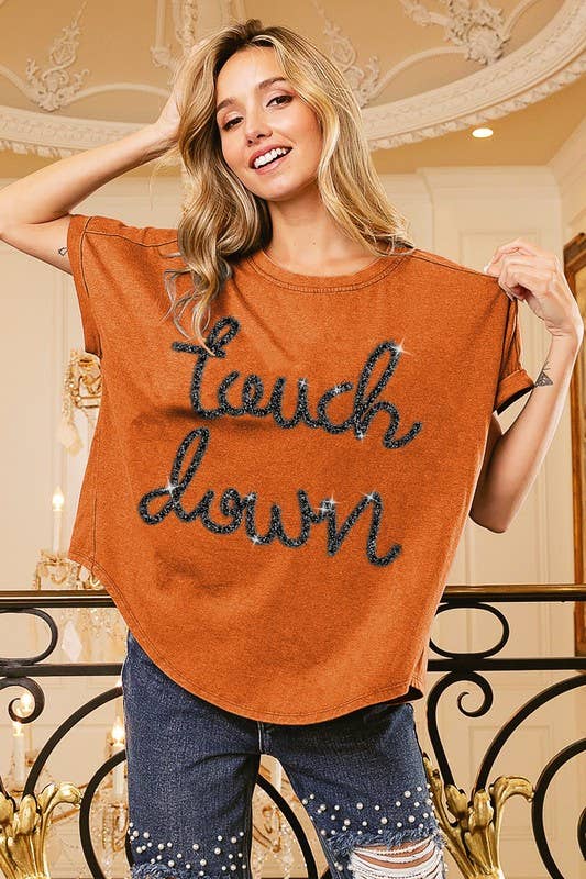 Touchdown Metallic Letter Vintage Washed Top