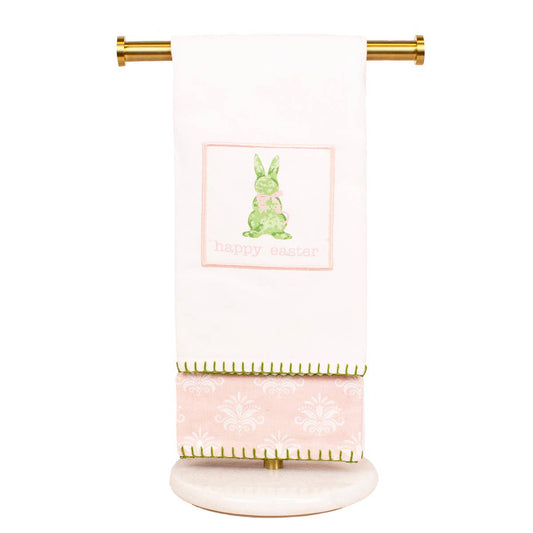 Kiara Boxwood Bunny Hand Towels   White/Pink/Multi   20x28   Set of 2