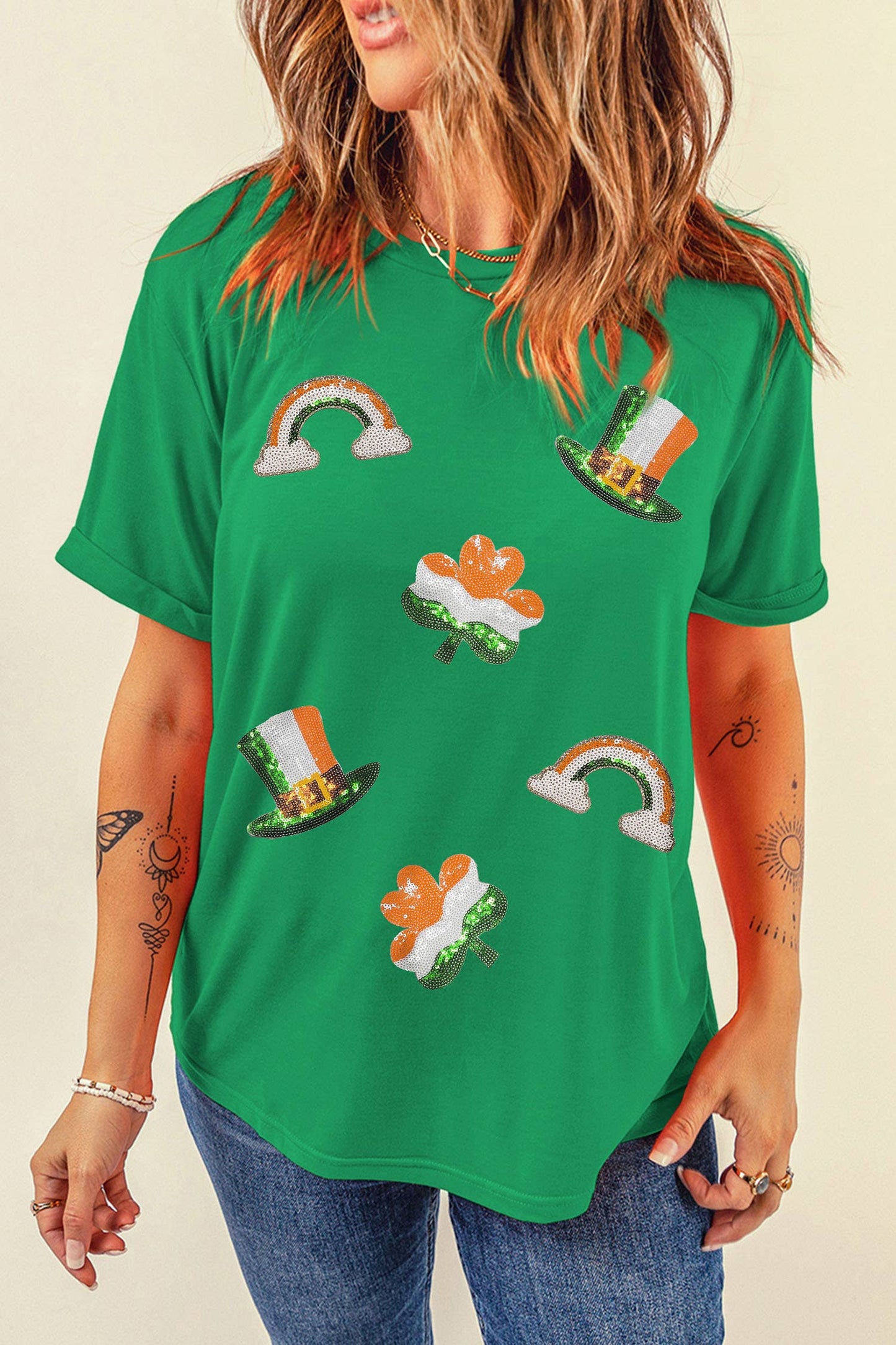 LDC St Patricks Day Elements Sequin Graphic Tee