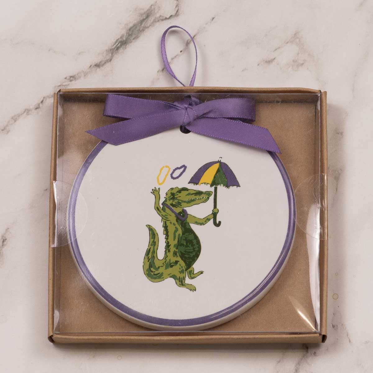 Mardi Gator Ornament   White/Multi   4"