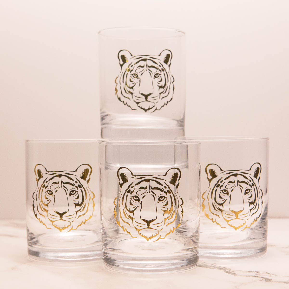 Tiger Rocks Glass Gift Set   Clear/Gold   13oz