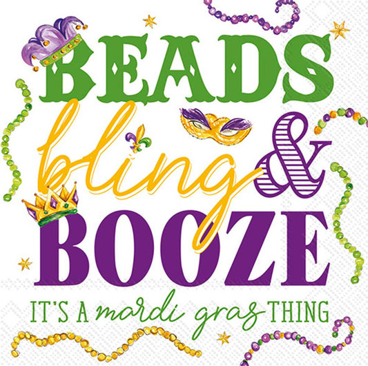 Paper Cocktail Napkins 20ct Mardi Gras Bling Rosanne Beck