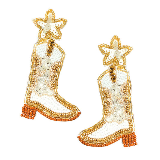 Gold Neon Moon Boot Earrings