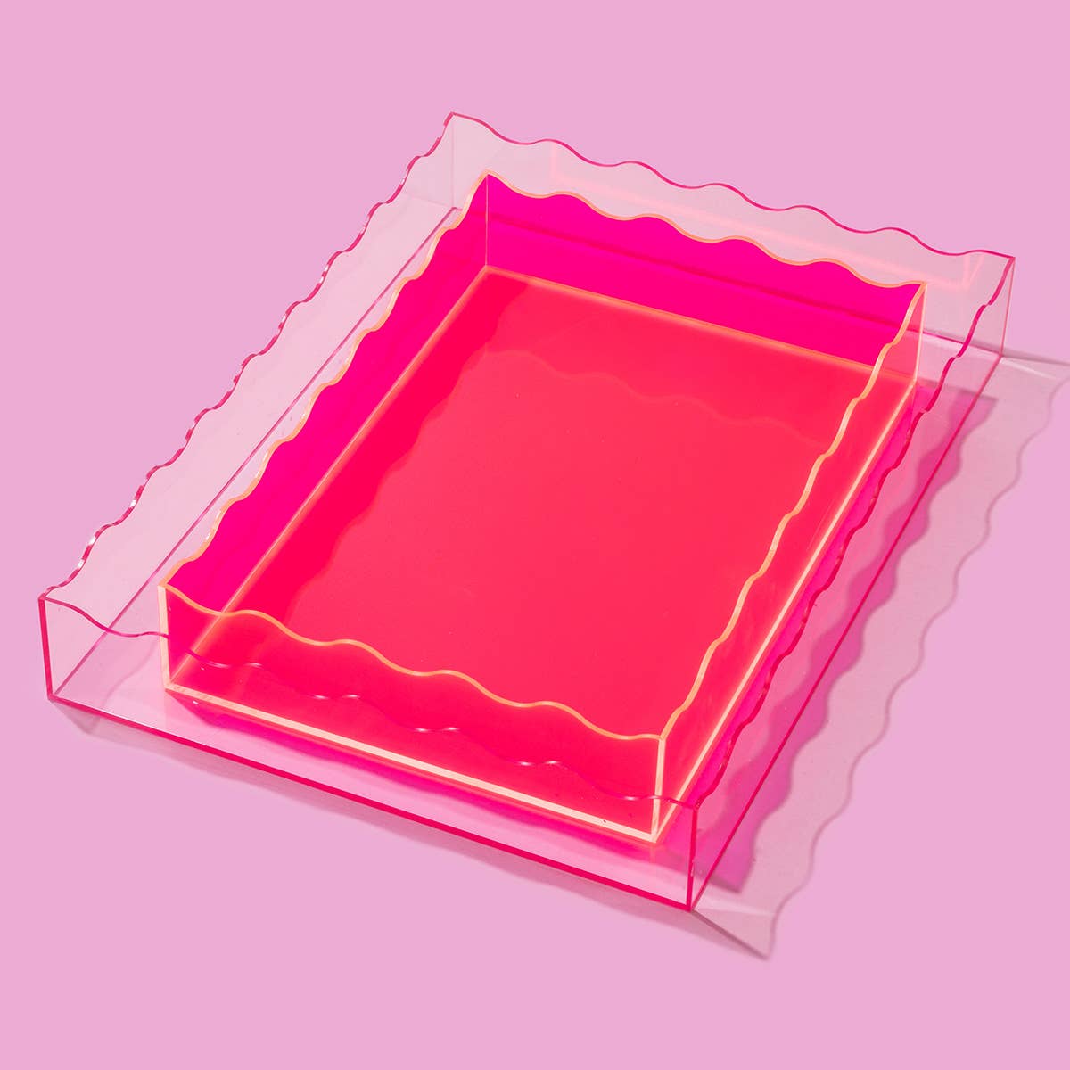 Wavy Acrylic Tray - Rectangle - Large - Light Pink