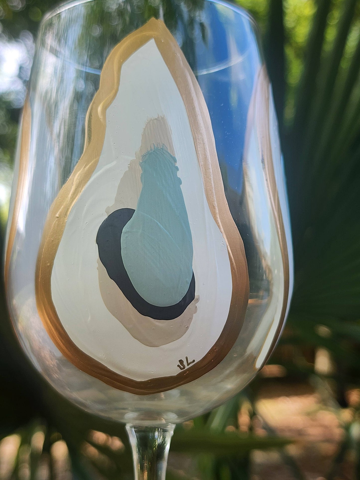 Hand Painted Oyster Tall Wine Glass Stemmed - Beach Sand
