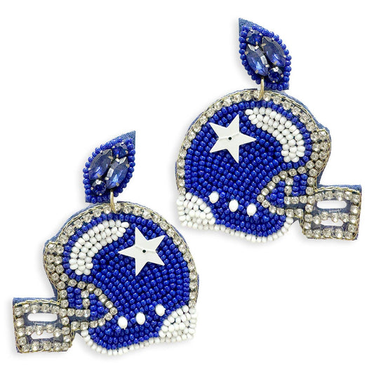 Royal Blue Touchdown Football Helmet Earrings