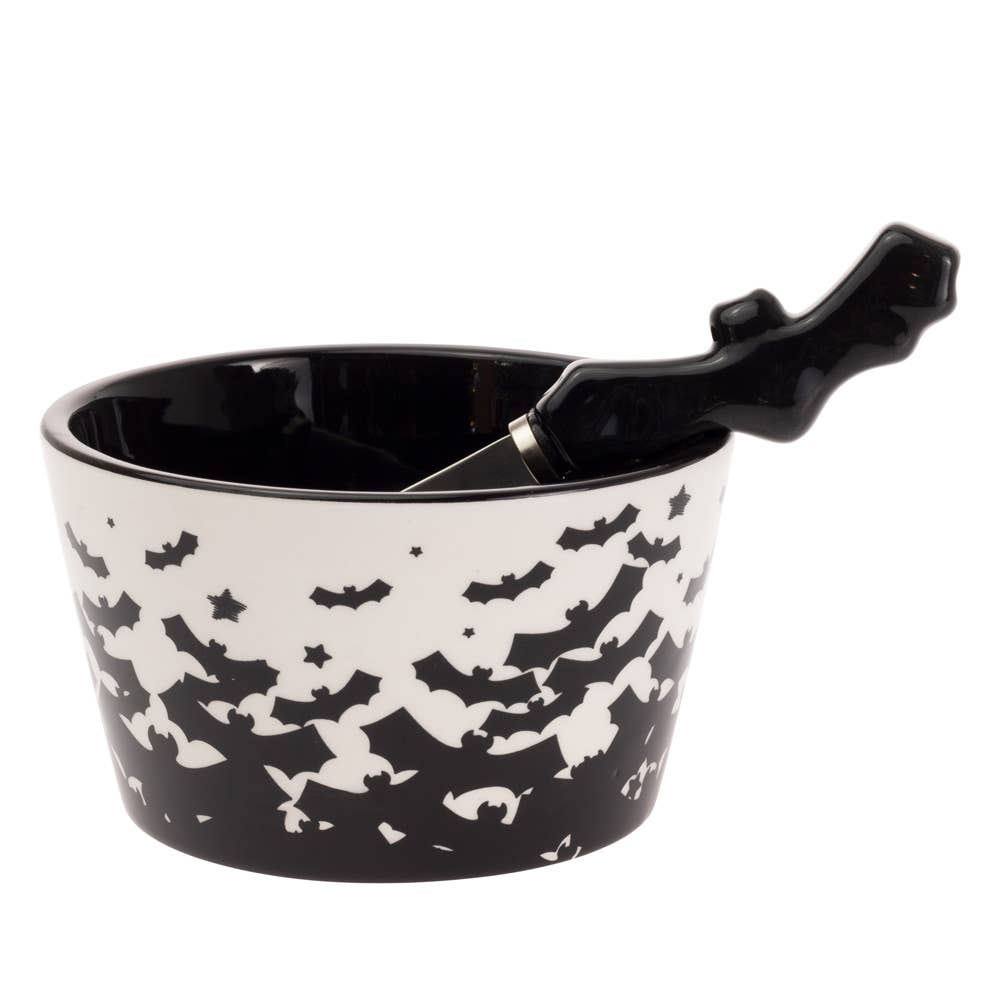 Halloween Bats Ceramic Bowl & Spreader Halloween Décor