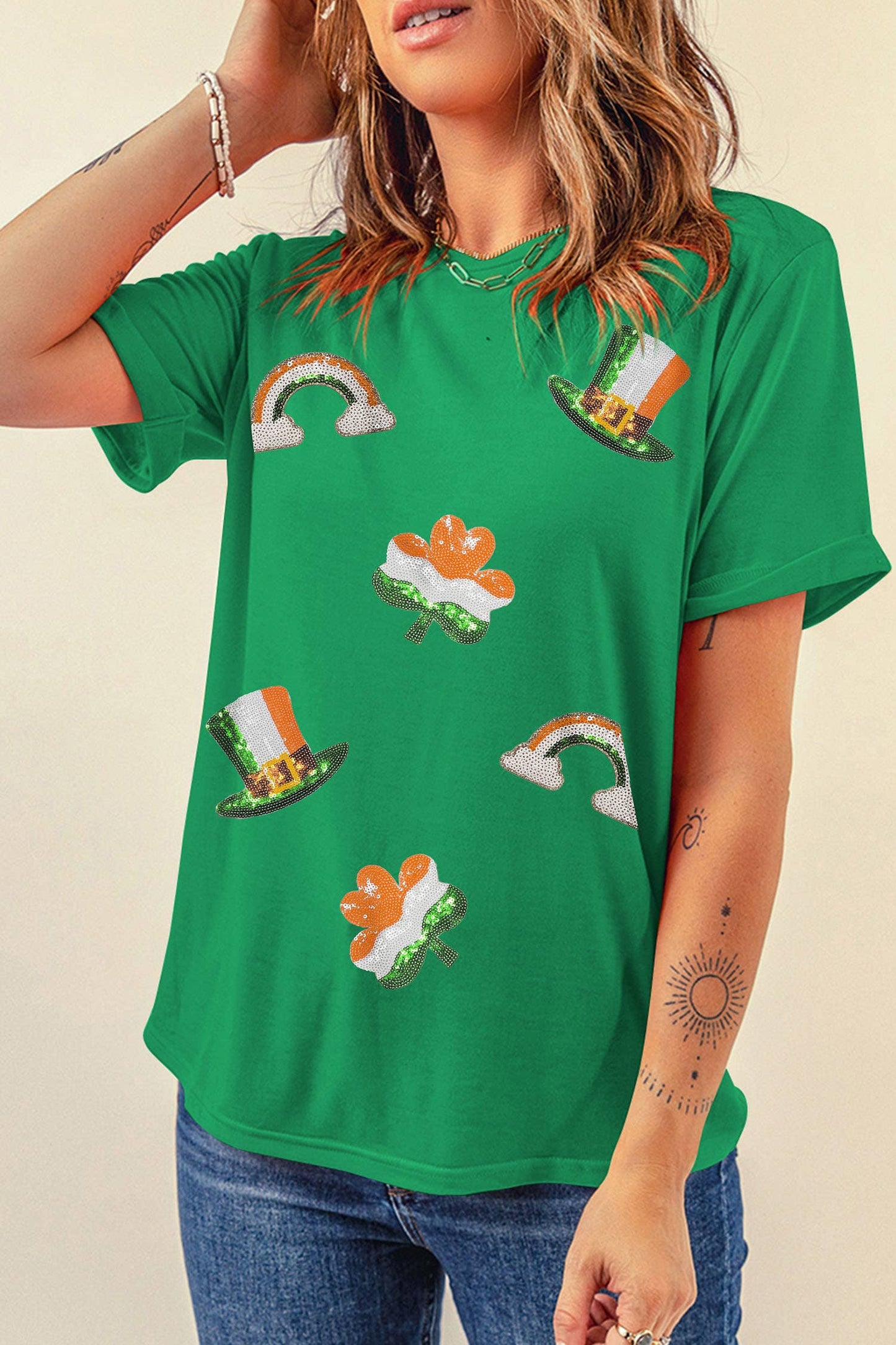 LDC St Patricks Day Elements Sequin Graphic Tee