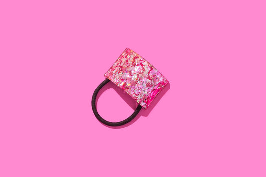 Hair Cuff Ponytail Holder - Pink + Silver Confetti