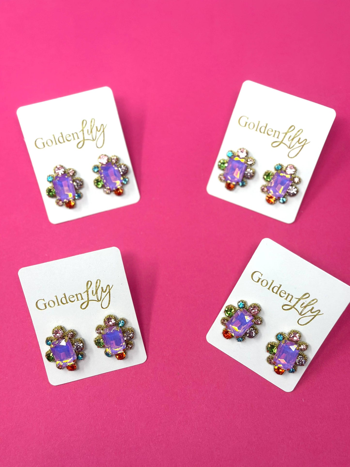 Statement Stud Earrings - Iridescent Purple w/ Multi Stones