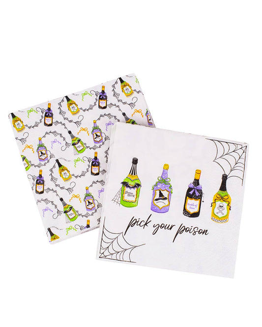Pick Your Poison Cocktail Napkins   White/Multi   5x5