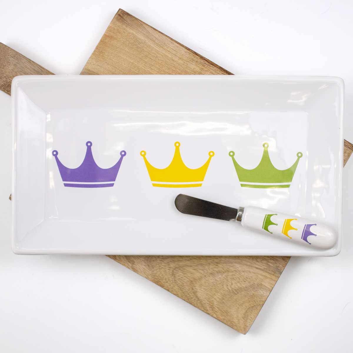 Victoria Crown Rectangle Platter   White/Purple/Yellow/Green   12x6.5